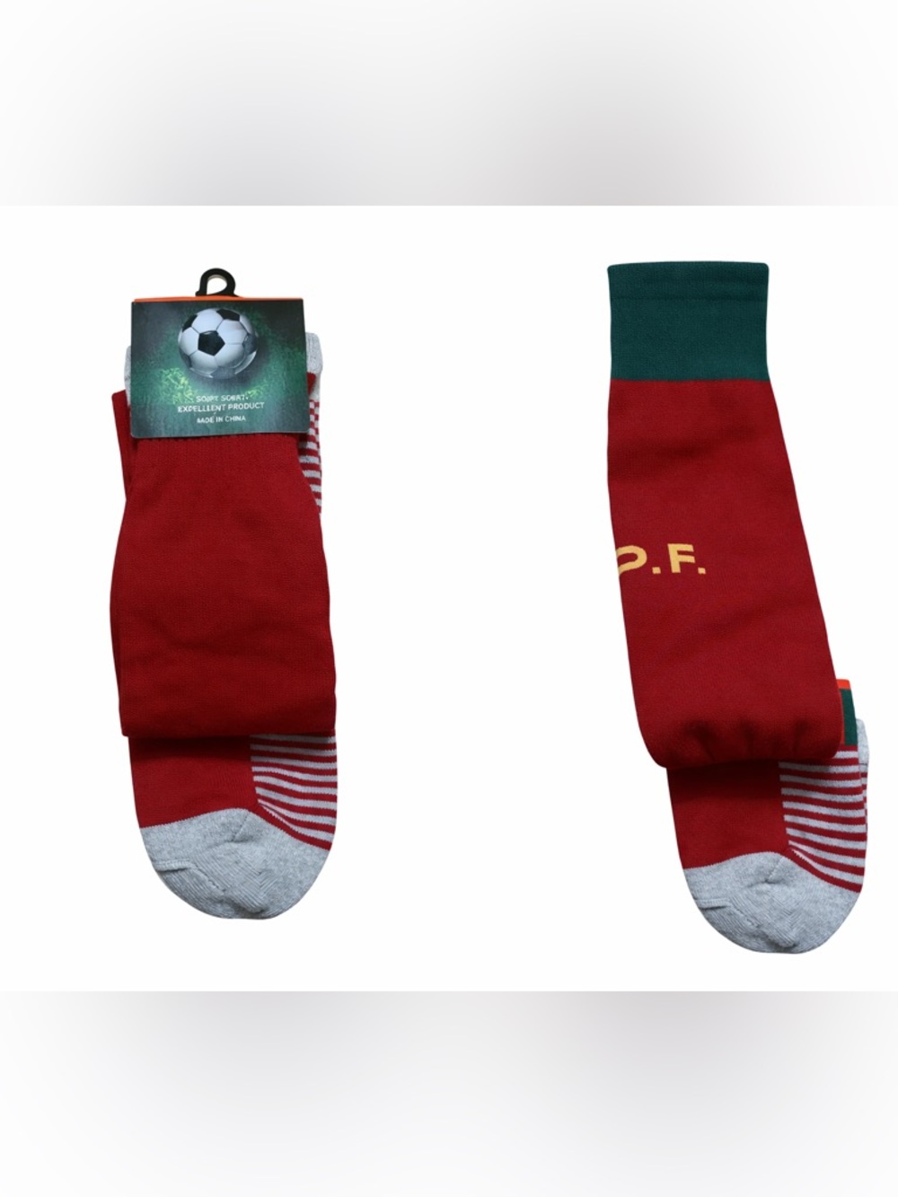 Men's Red Crew Socks with Green Cuff - Soccer Athletic Comfort